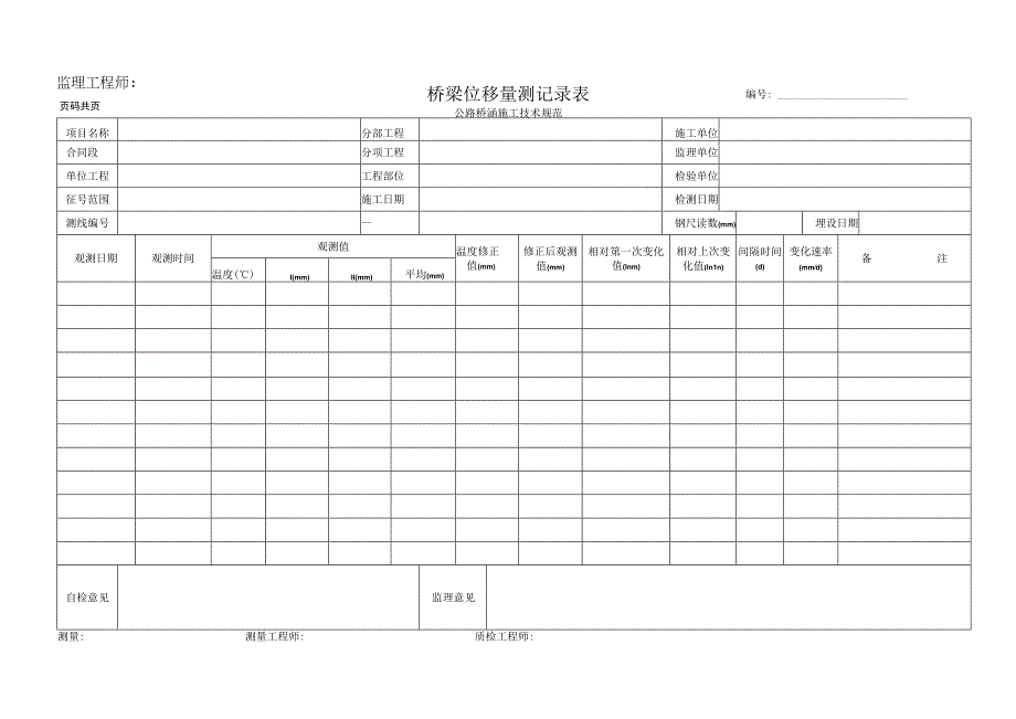 桥梁位移量测记录表.docx_第1页