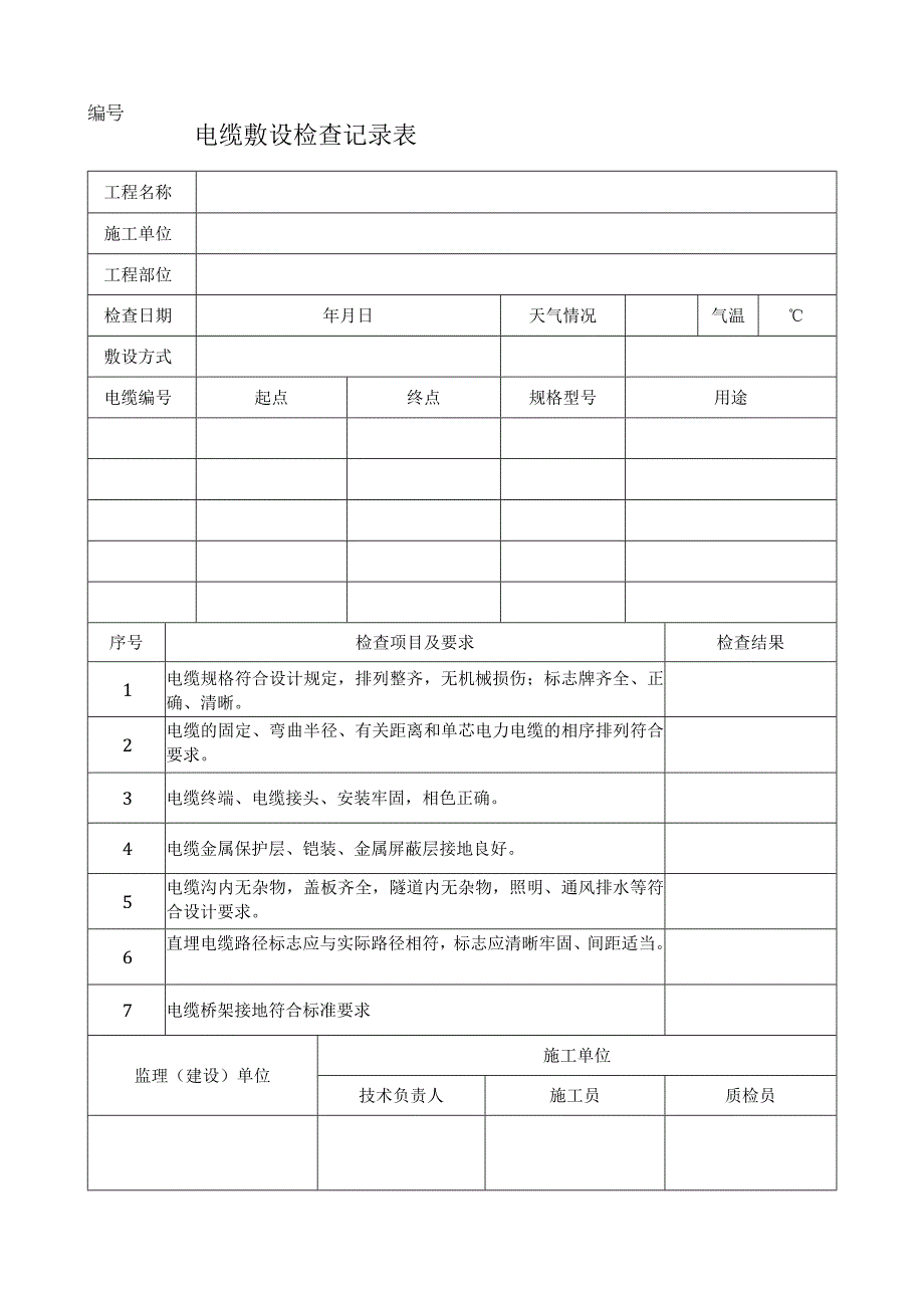 电缆敷设检查记录表.docx_第1页