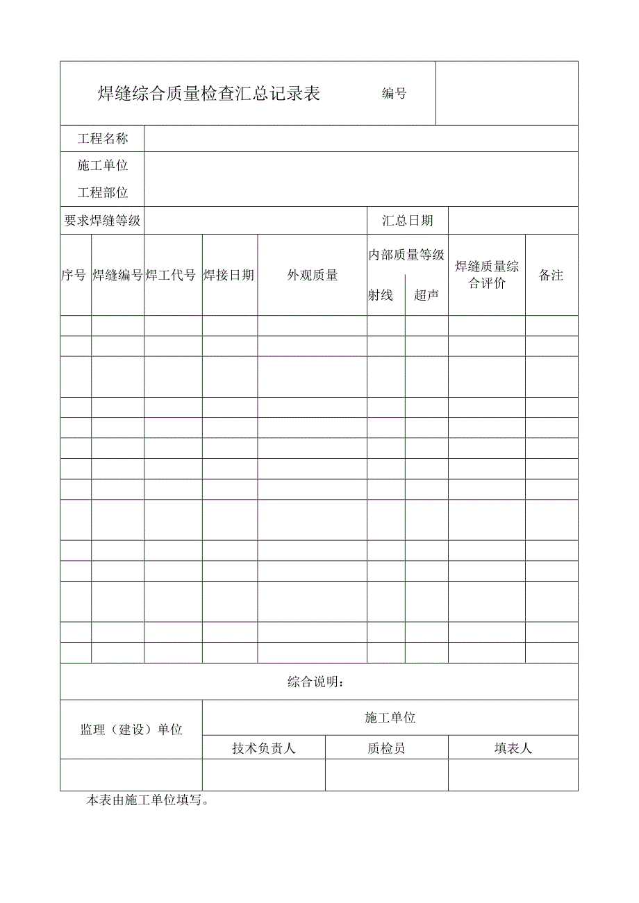 焊缝综合质量检查汇总记录表.docx_第1页