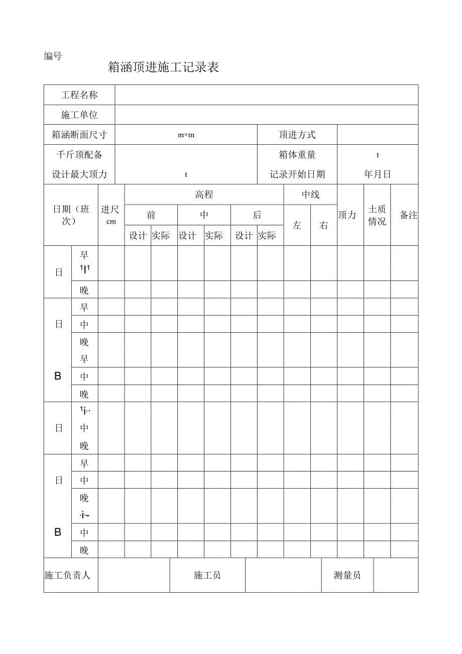 箱涵顶进施工记录表.docx_第1页