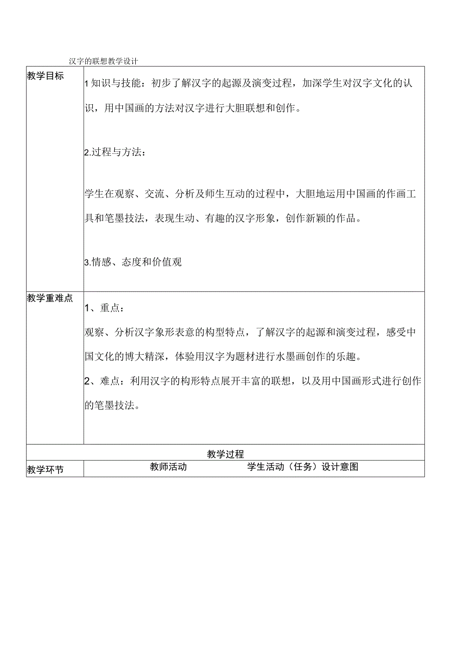 汉字的联想 教学设计人美版美术四年级下册.docx_第1页