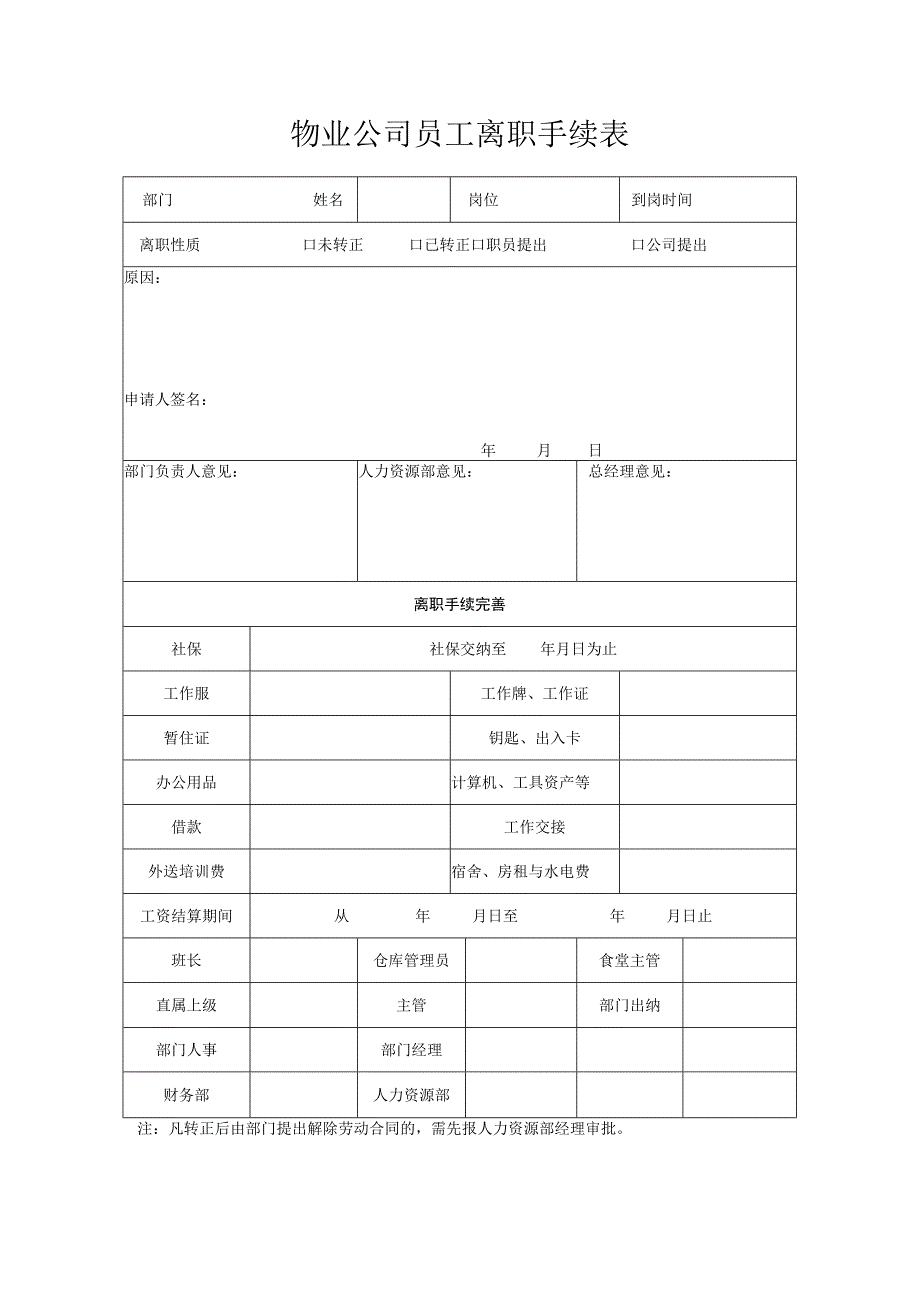 物业公司员工离职手续表.docx_第1页