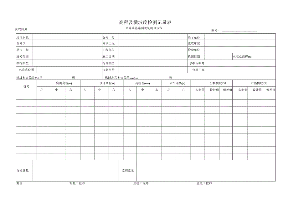 高程及横坡度检测记录表 模板.docx_第1页