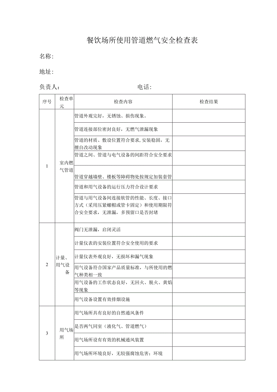 餐饮场所使用管道燃气安全检查表.docx_第1页