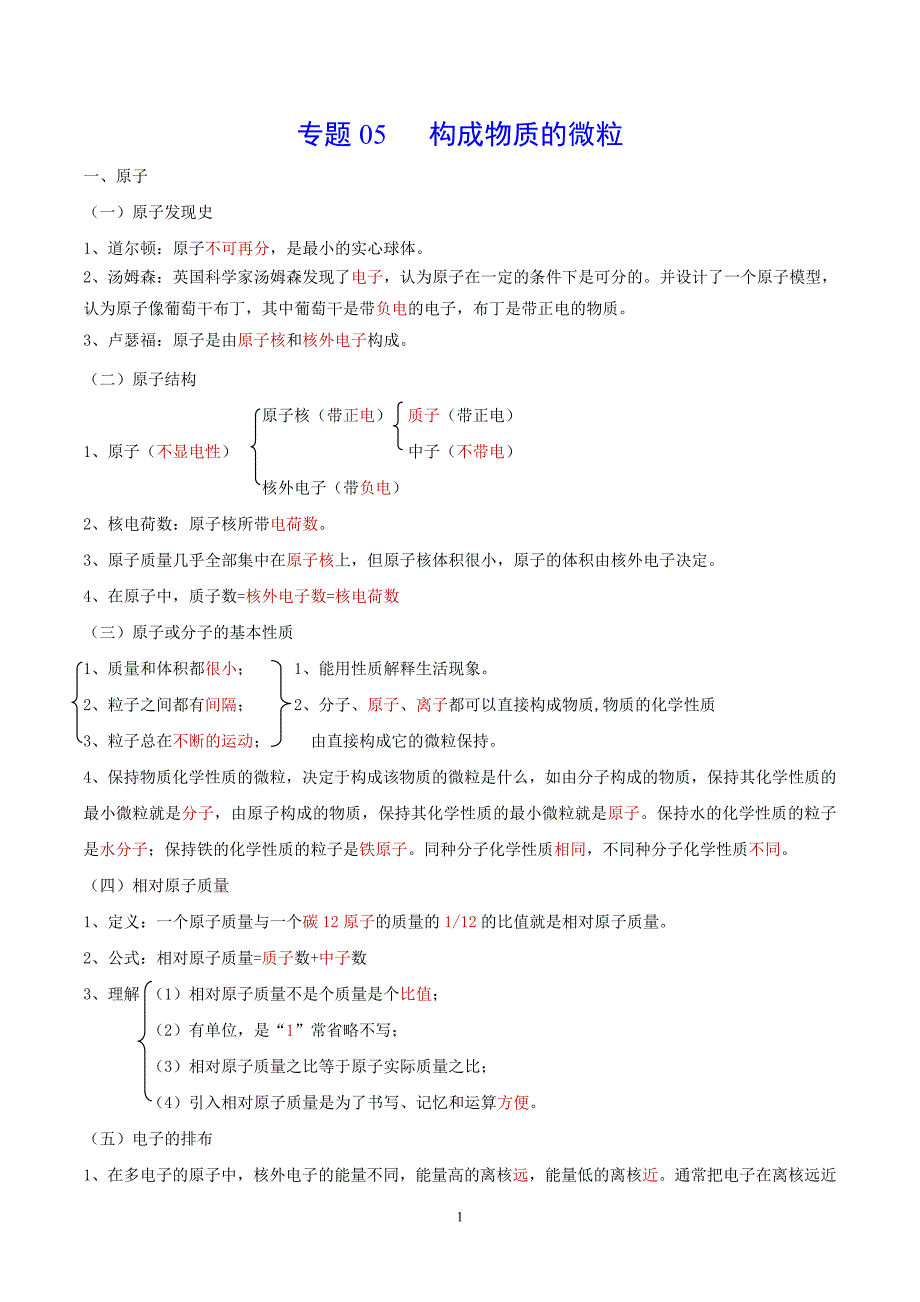 2024年中考化学专题复习——专题05 构成物质的微粒（全国通用）（原卷版）.doc_第1页