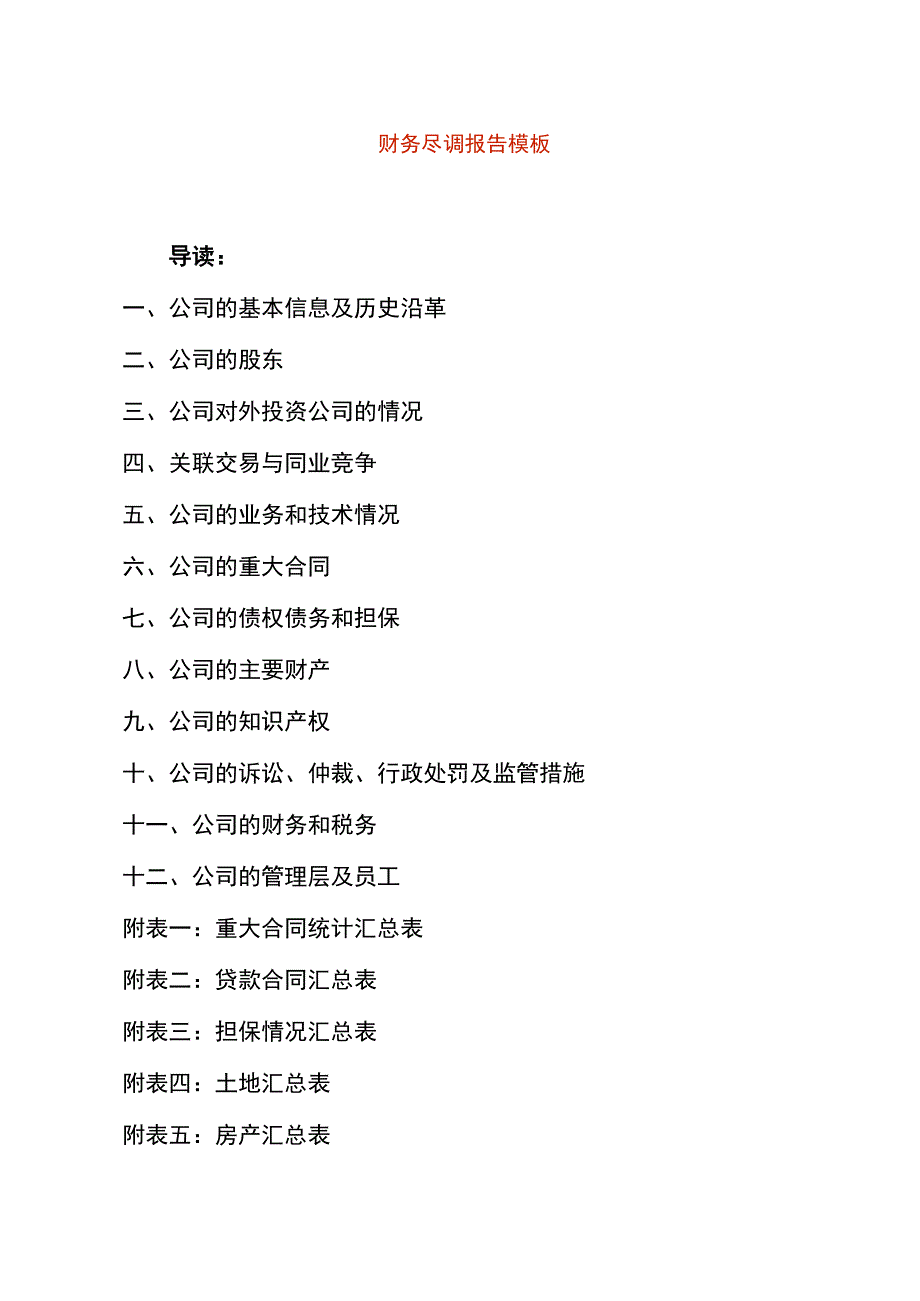 财务尽调报告模板.docx_第1页