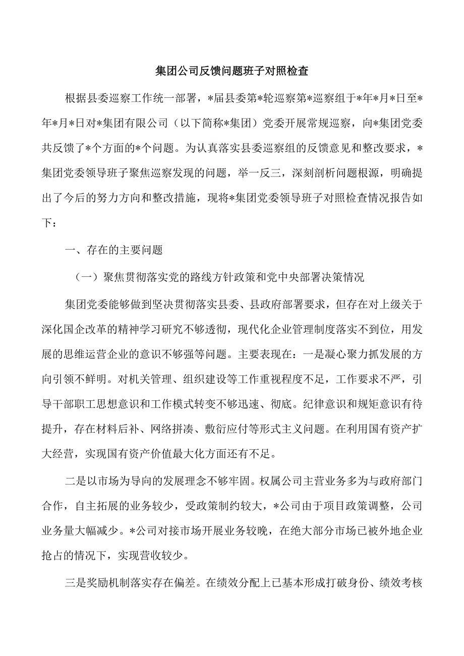 集团公司反馈问题班子对照检查.docx_第1页