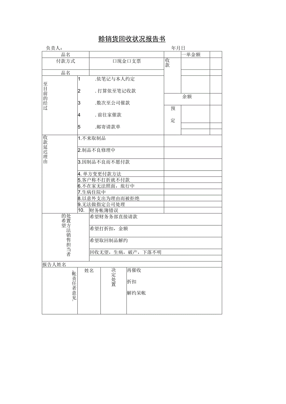 销售管理088赊销货回收状况报告书.docx_第1页