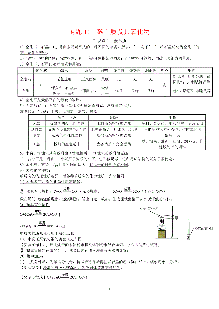 2024年中考化学专题复习——专题11碳单质及其氧化物（全国通用）（解析版）.doc_第1页