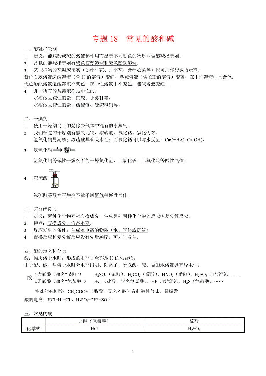 2024年中考化学专题复习——专题18常见的酸和碱（全国通用）（原卷版）.doc_第1页