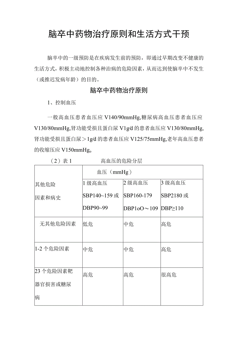 脑卒中药物治疗原则和生活方式干预.docx_第1页