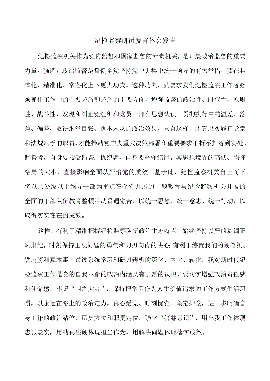 纪检监察研讨发言体会发言.docx_第1页