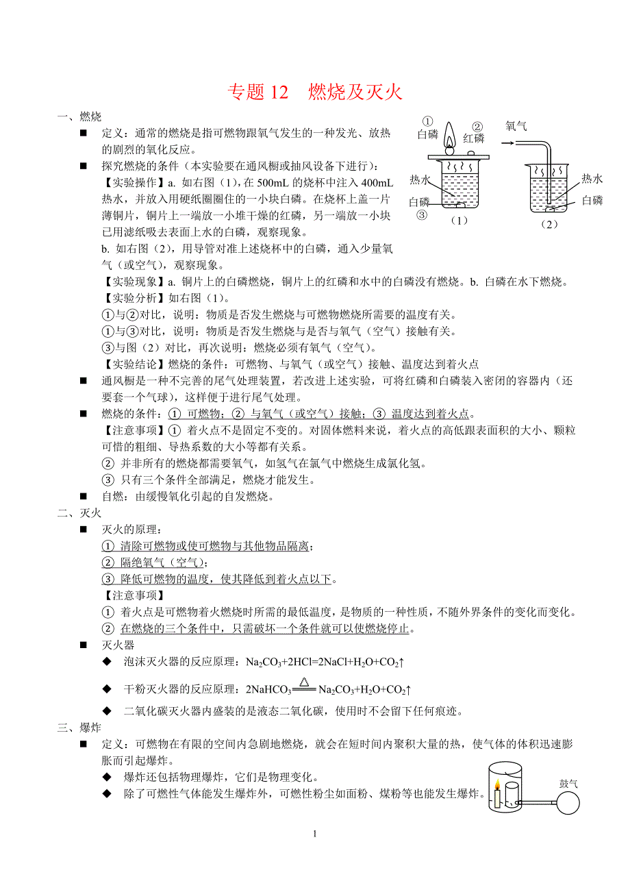 2024年中考化学专题复习——专题12燃烧及灭火（全国通用）（原卷版）.doc_第1页