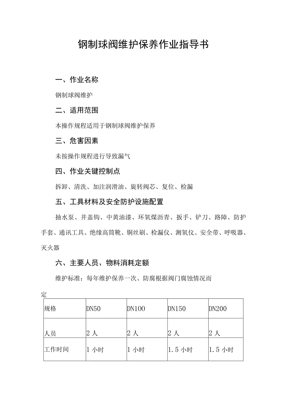 钢制球阀维护保养作业指导书.docx_第1页