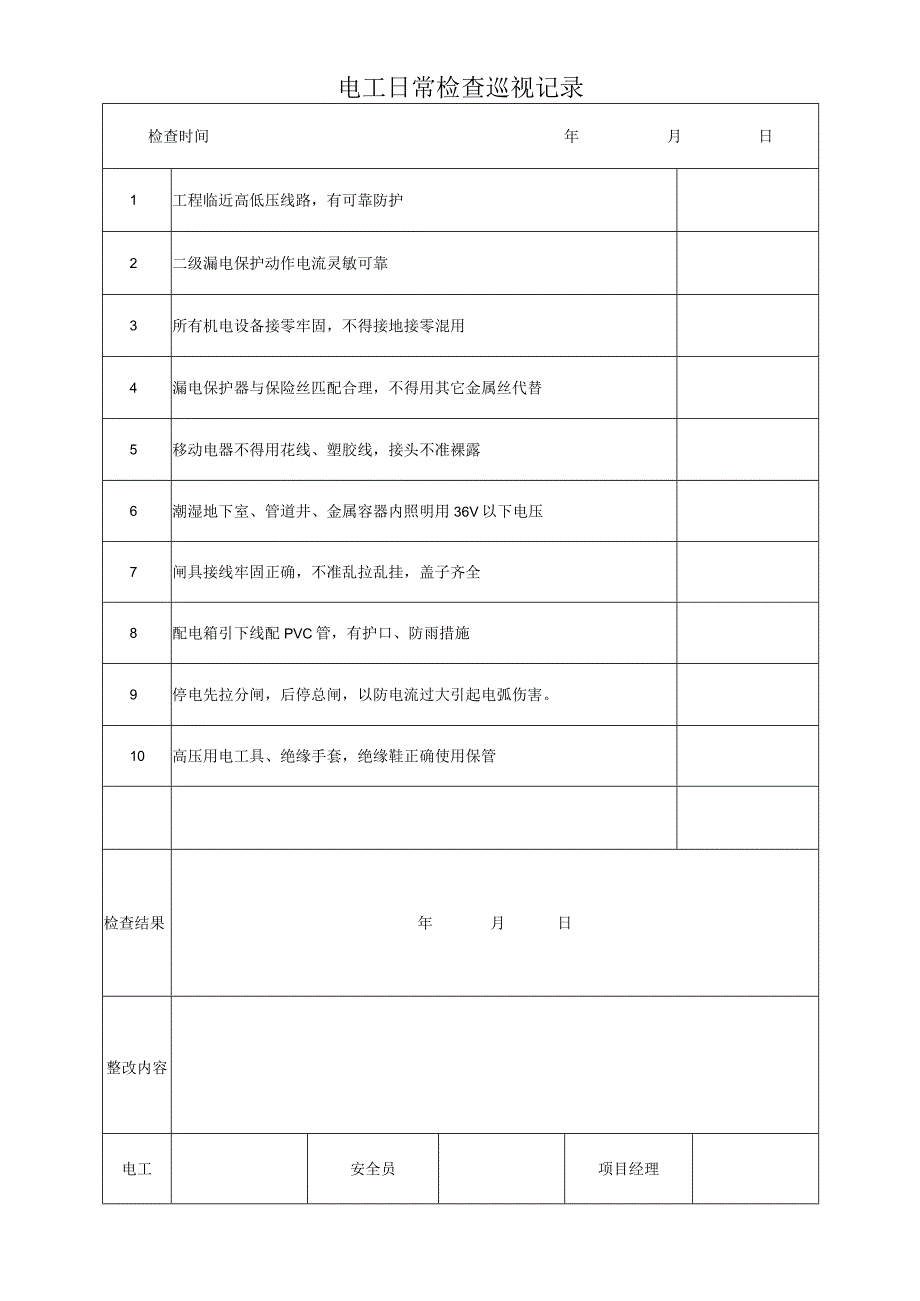 电工日常检查巡视记录模板.docx_第1页