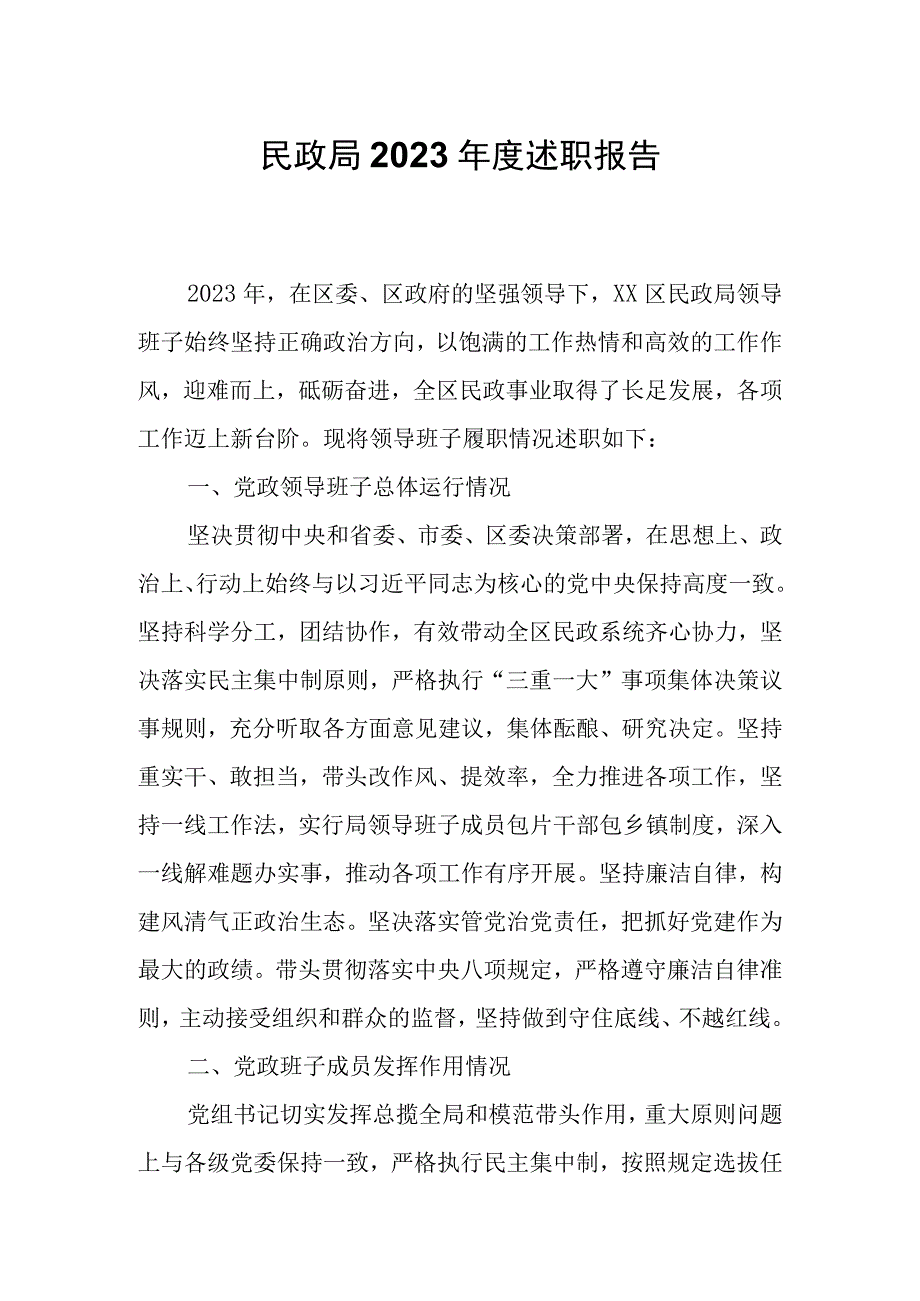 民政局2023年度述职报告.docx_第1页