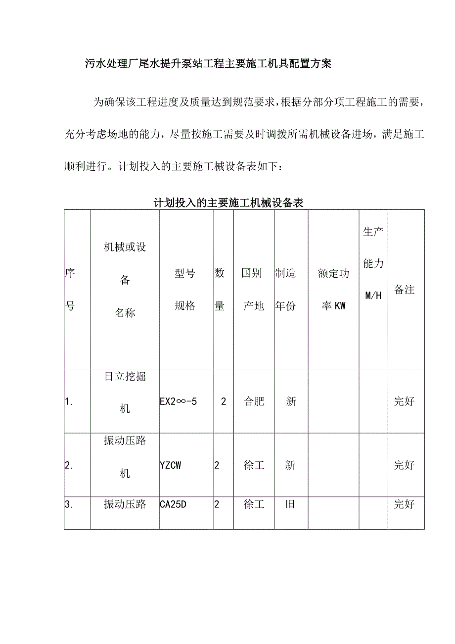 污水处理厂尾水提升泵站工程主要施工机具配置方案.docx_第1页