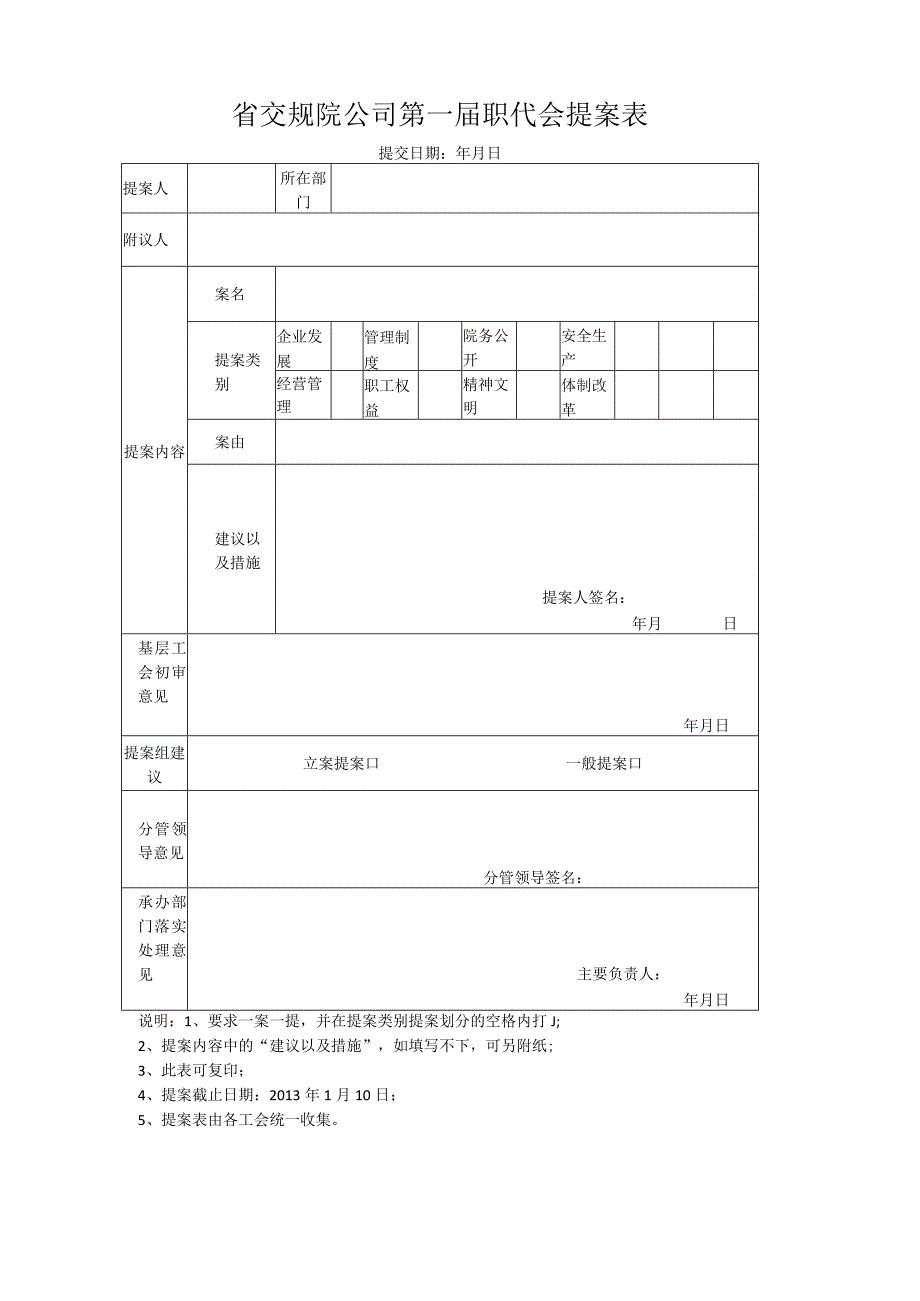 省交规院公司第一届职代会提案表.docx_第1页