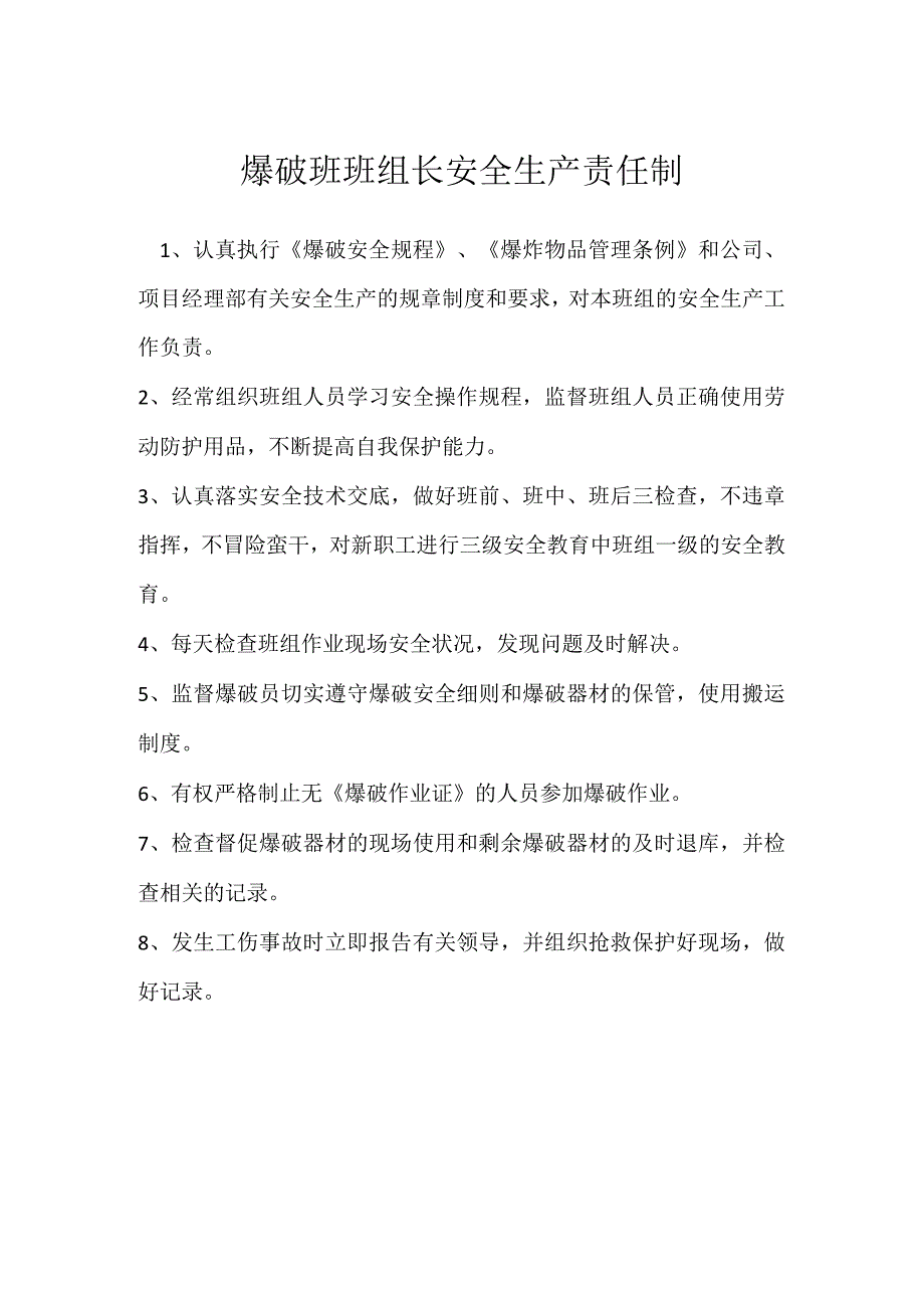 爆破班班组长安全生产责任制模板范本.docx_第1页