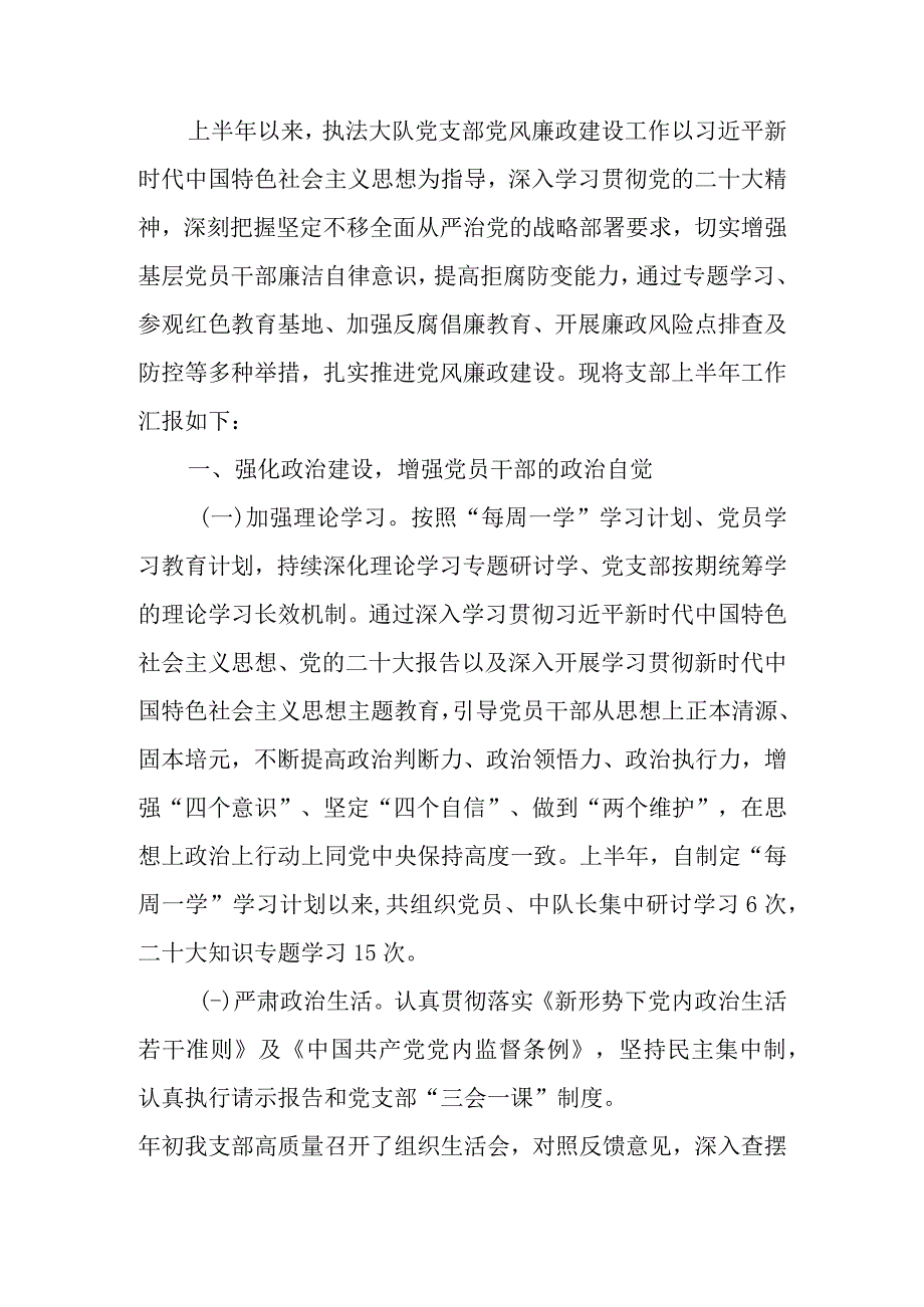 2023年上半年城市管理执法大队党风廉政建设工作情况报告.docx_第1页