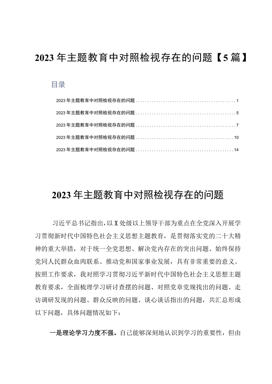 2023年主题教育中对照检视存在的问题5篇.docx_第1页