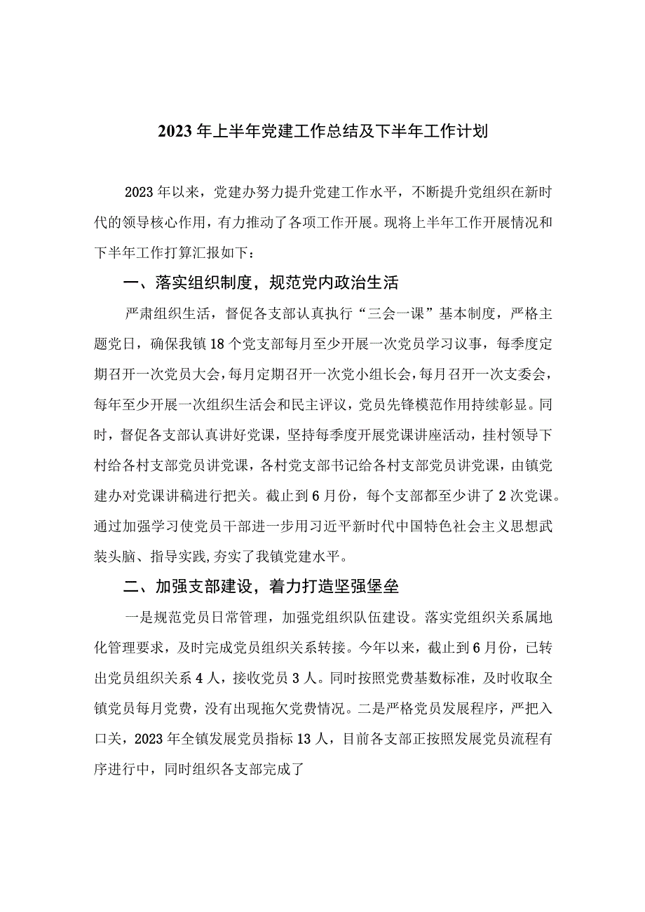 2023年上半年党建工作总结及下半年工作计划精选参考范文10篇.docx_第1页