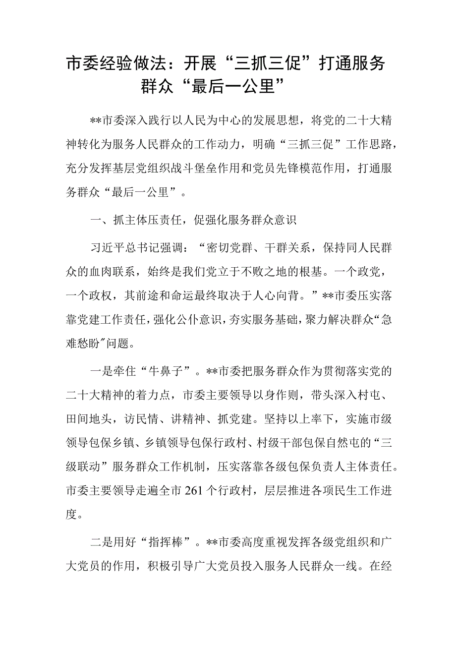 2023市委某市开展三抓三促 行动经验做法工作典型材料4篇.docx_第2页