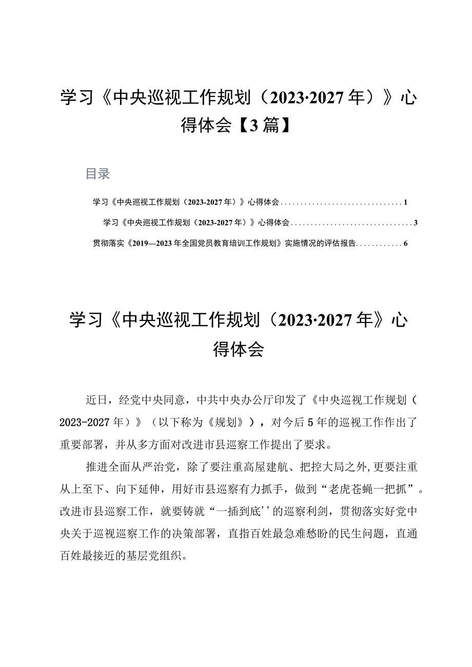 学习《中央巡视工作规划20232027年》心得体会3篇.docx_第1页