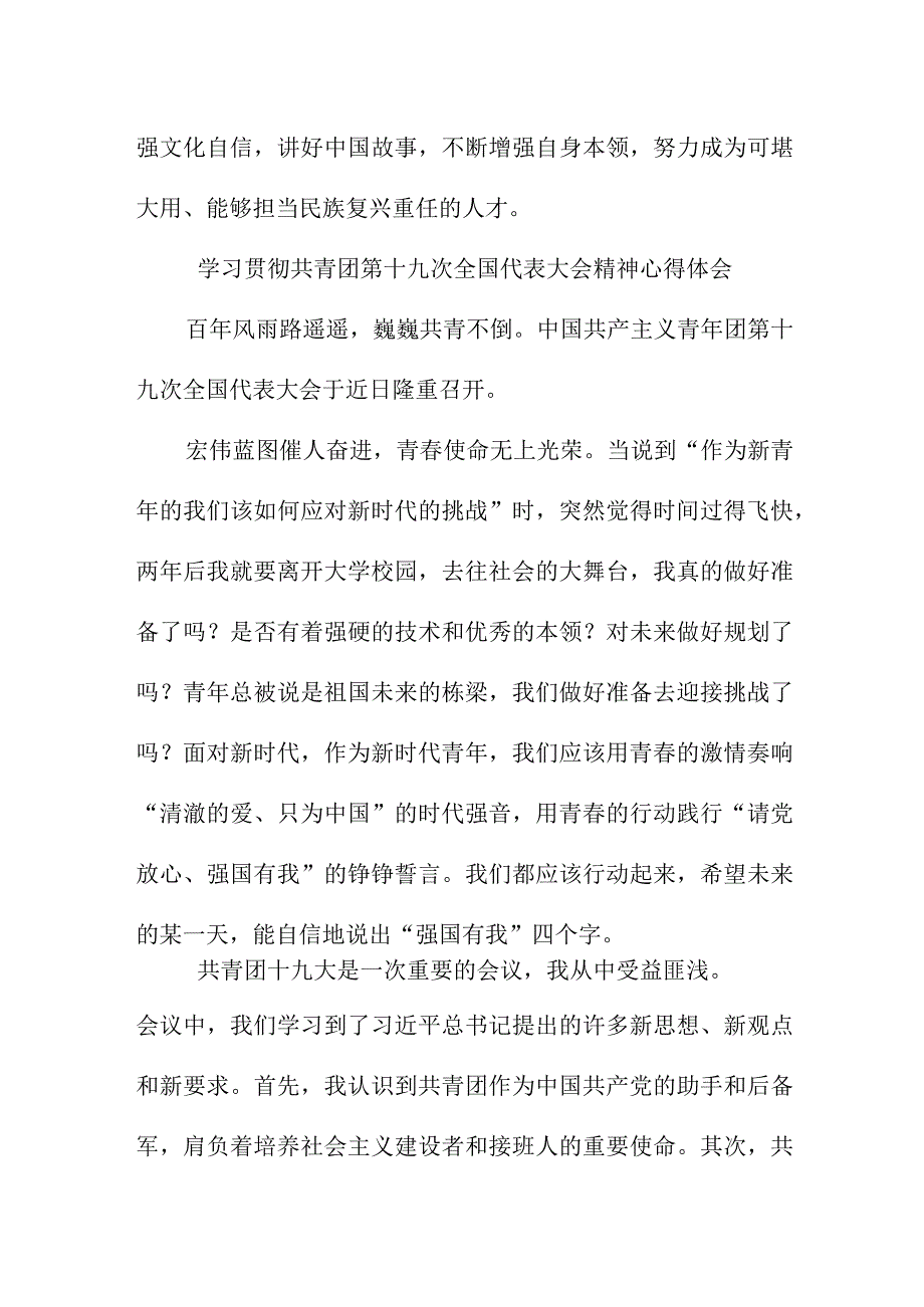 乡镇中小学教师学习贯彻共青团第十九次全国代表大会精神个人心得体会 样板5份.docx_第3页