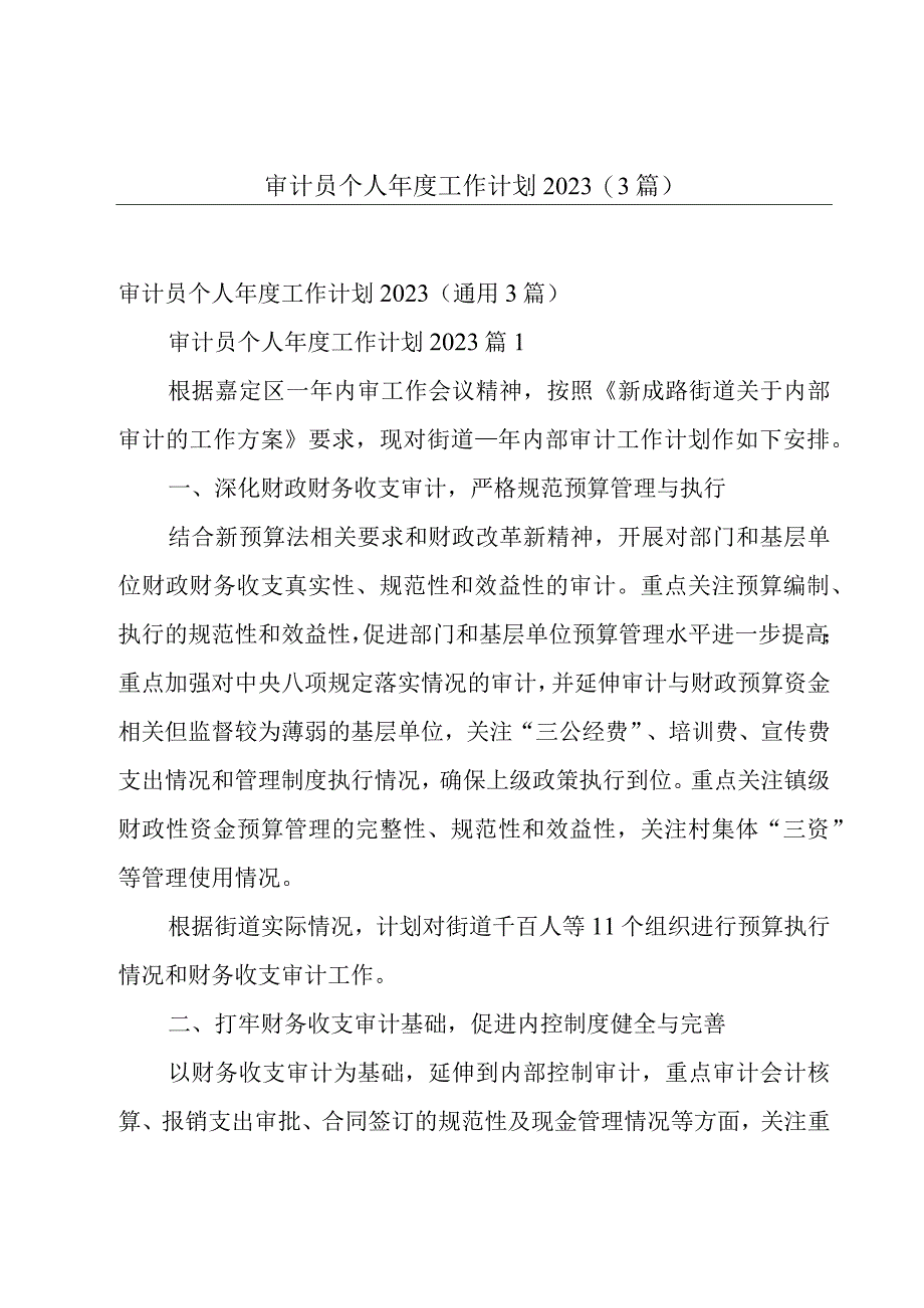 审计员个人年度工作计划20233篇.docx_第1页