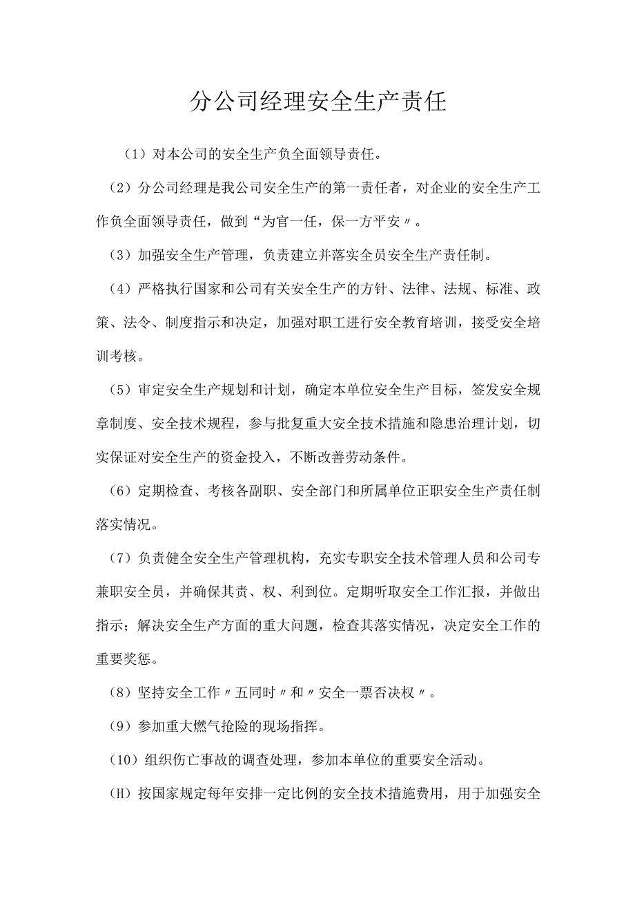 分公司经理安全生产责任模板范本.docx_第1页