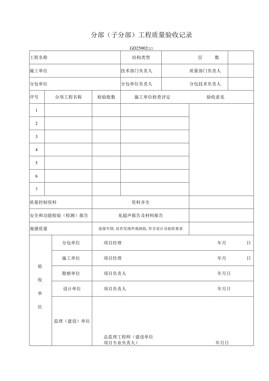 分部子分部工程质量验收记录表1工程文档范本.docx_第1页