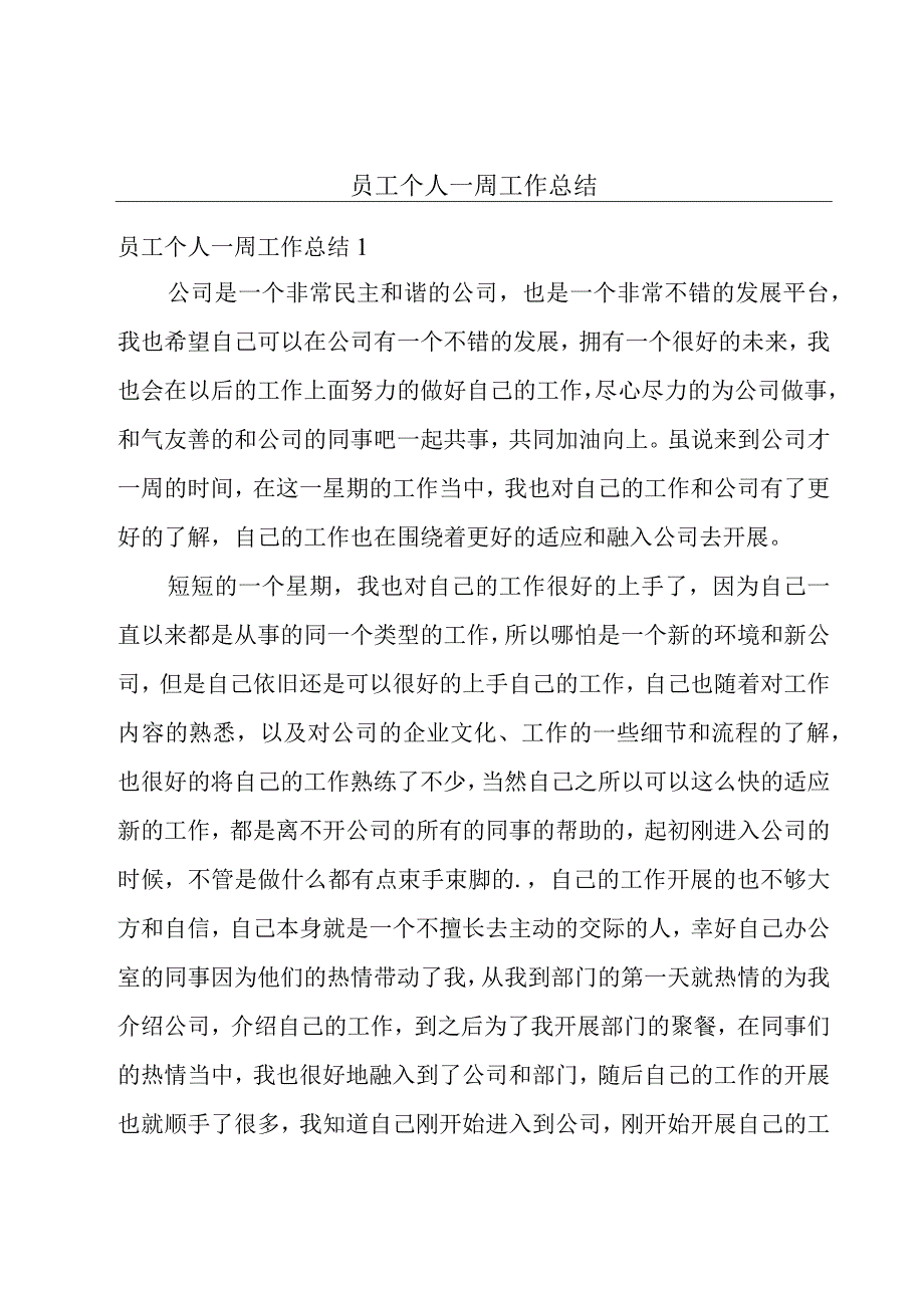 员工个人一周工作总结.docx_第1页