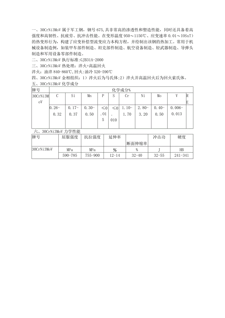 30CrNi3MoV淬火及回火热处理温度.docx_第1页