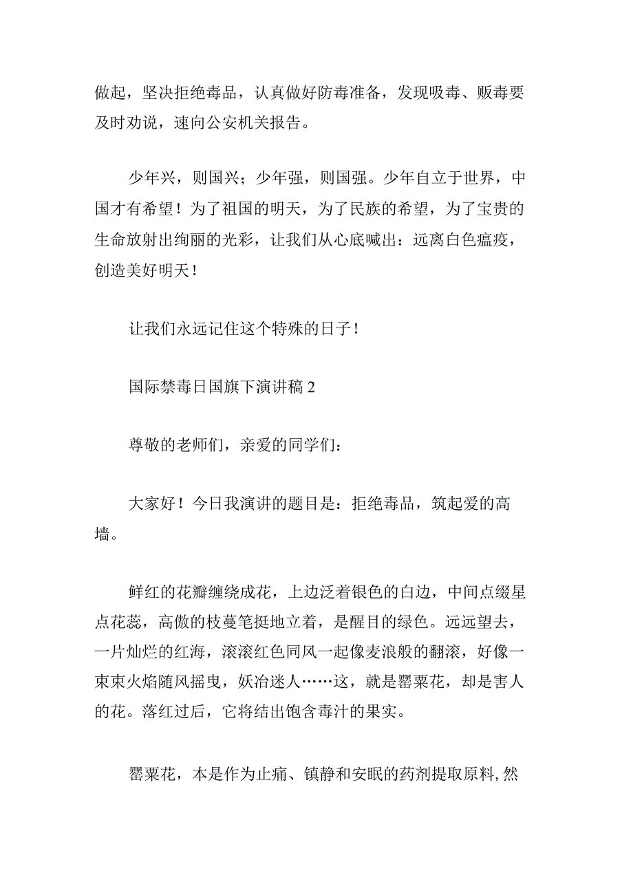 国际禁毒日国旗下演讲稿精彩范文三分钟.docx_第2页