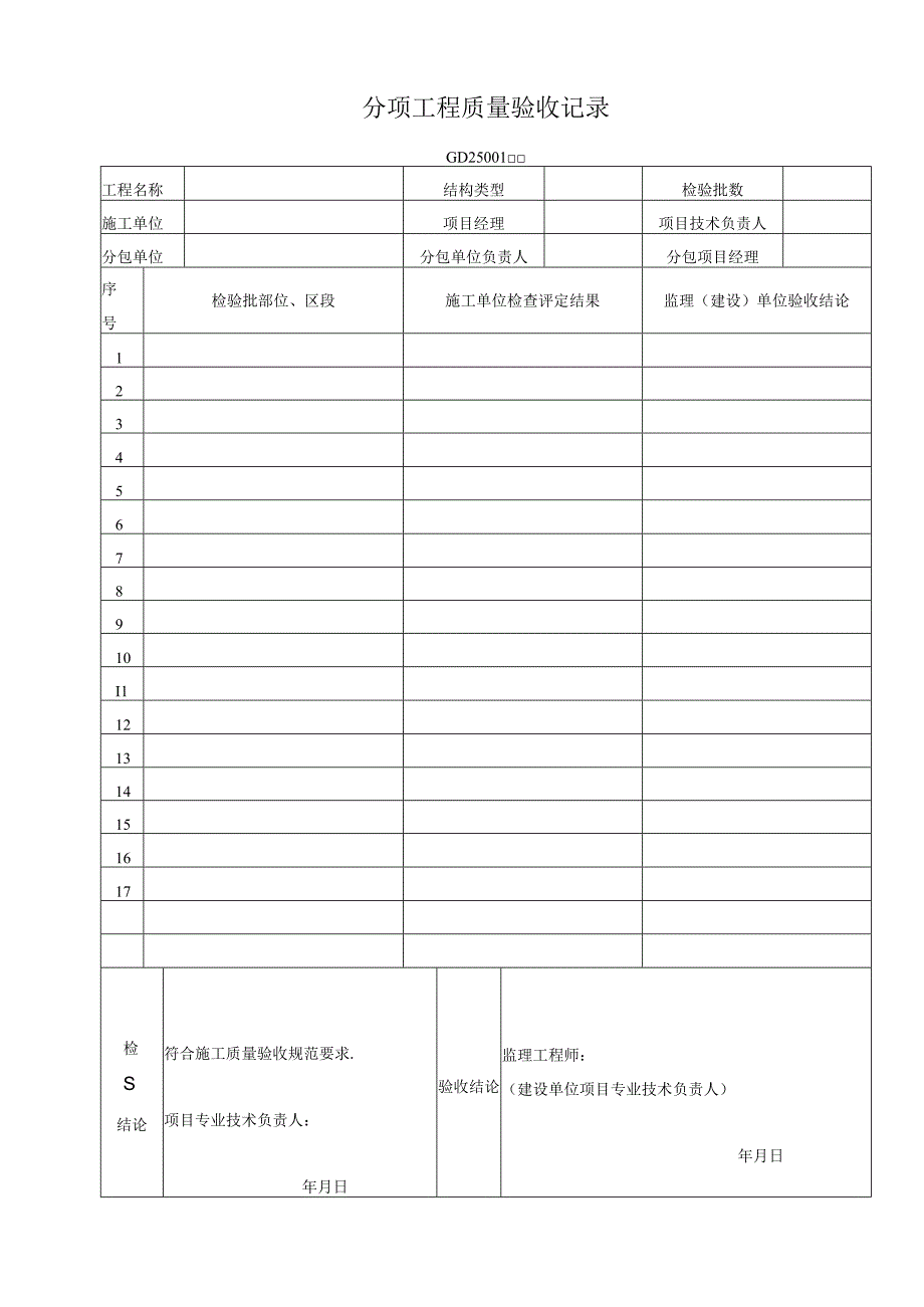 分项 工程质量验收记录表1工程文档范本.docx_第1页