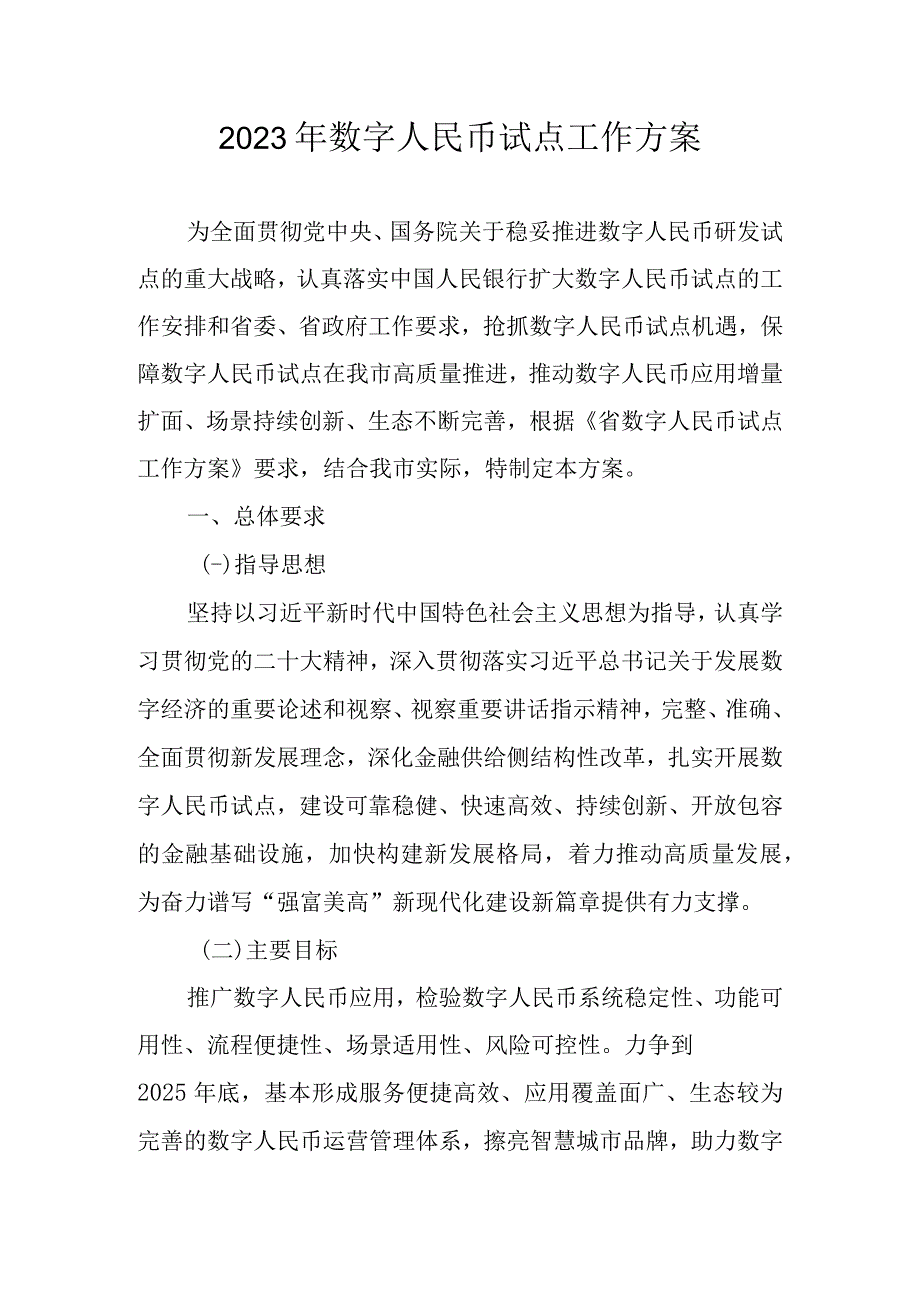 2023年数字人民币试点工作方案.docx_第1页