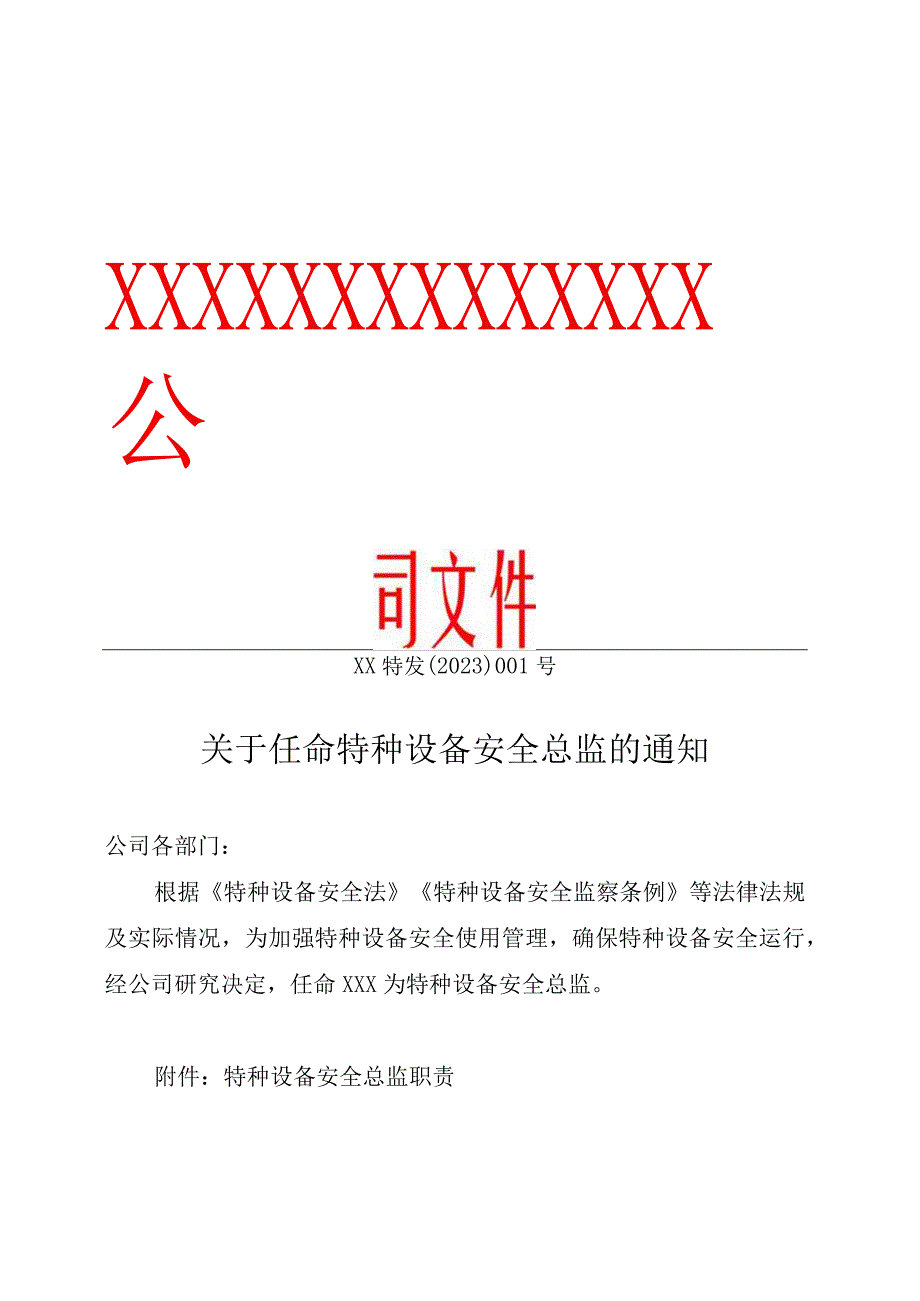 关于任命特种设备安全总监的通知后附职责.docx_第1页