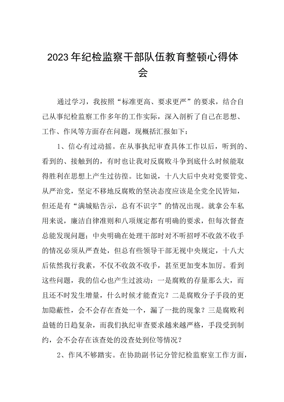 2023纪检监察干部队伍教育整顿心得体会感悟八篇.docx_第1页