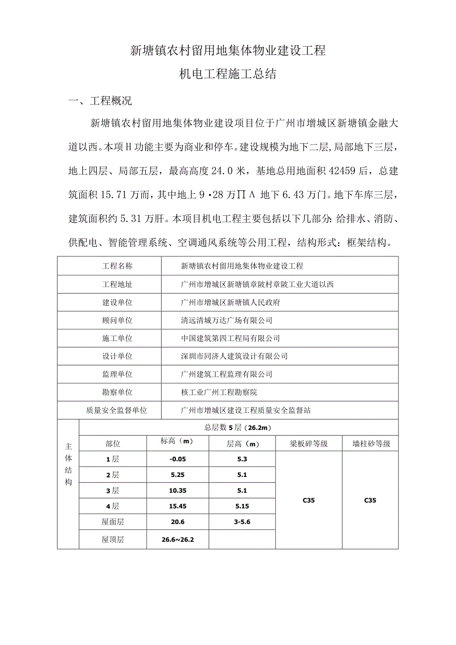 农村留用地物业工程机电工程施工总结.docx_第1页