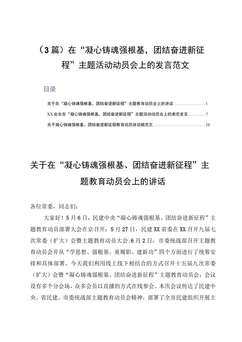 3篇在凝心铸魂强根基团结奋进新征程主题活动动员会上的发言范文.docx_第1页