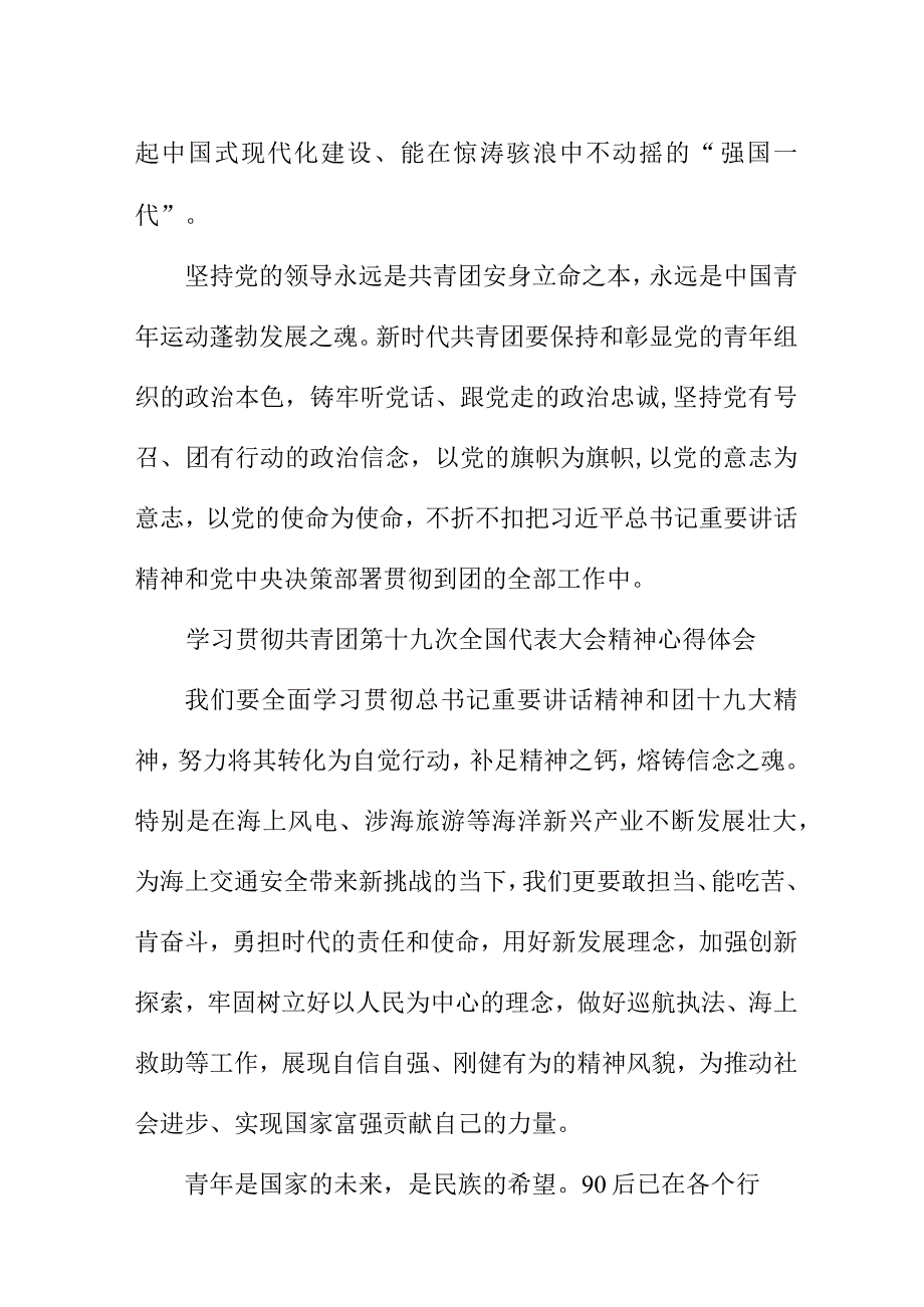 国企单位学习贯彻共青团第十九次全国代表大会精神个人心得体会 汇编5份.docx_第2页