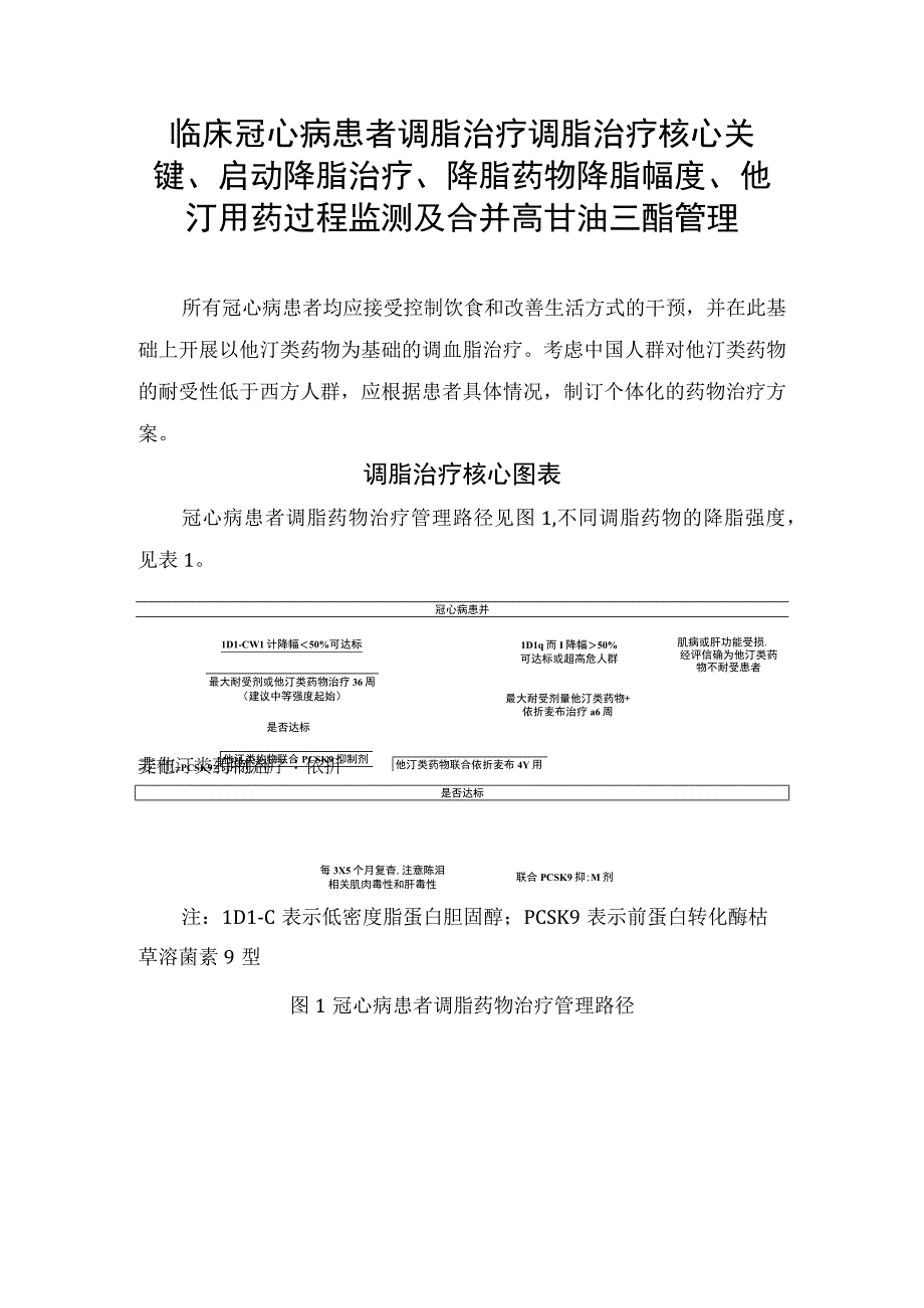 临床冠心病患者调脂治疗调脂治疗核心关键启动降脂治疗降脂药物降脂幅度他汀用药过程监测及合并高甘油三酯管理.docx_第1页