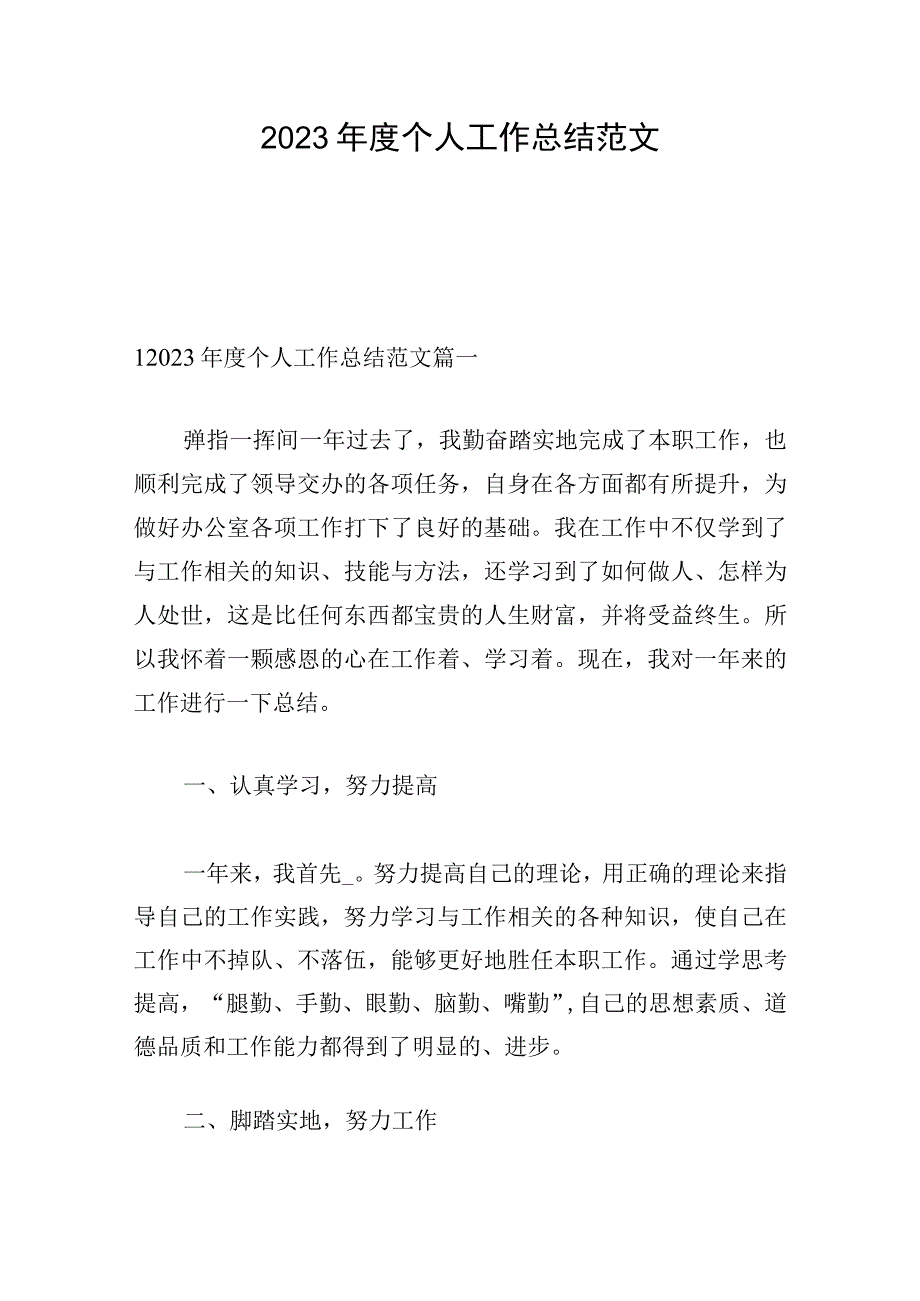 2023年度个人工作总结范文.docx_第1页