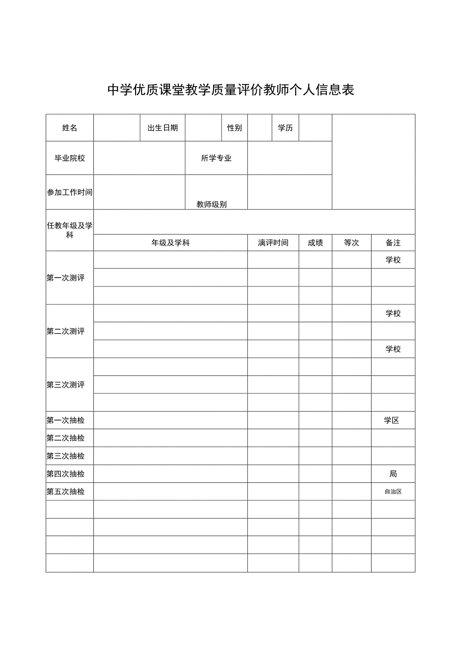 中学优质课堂教学质量评价教师个人信息表.docx_第1页