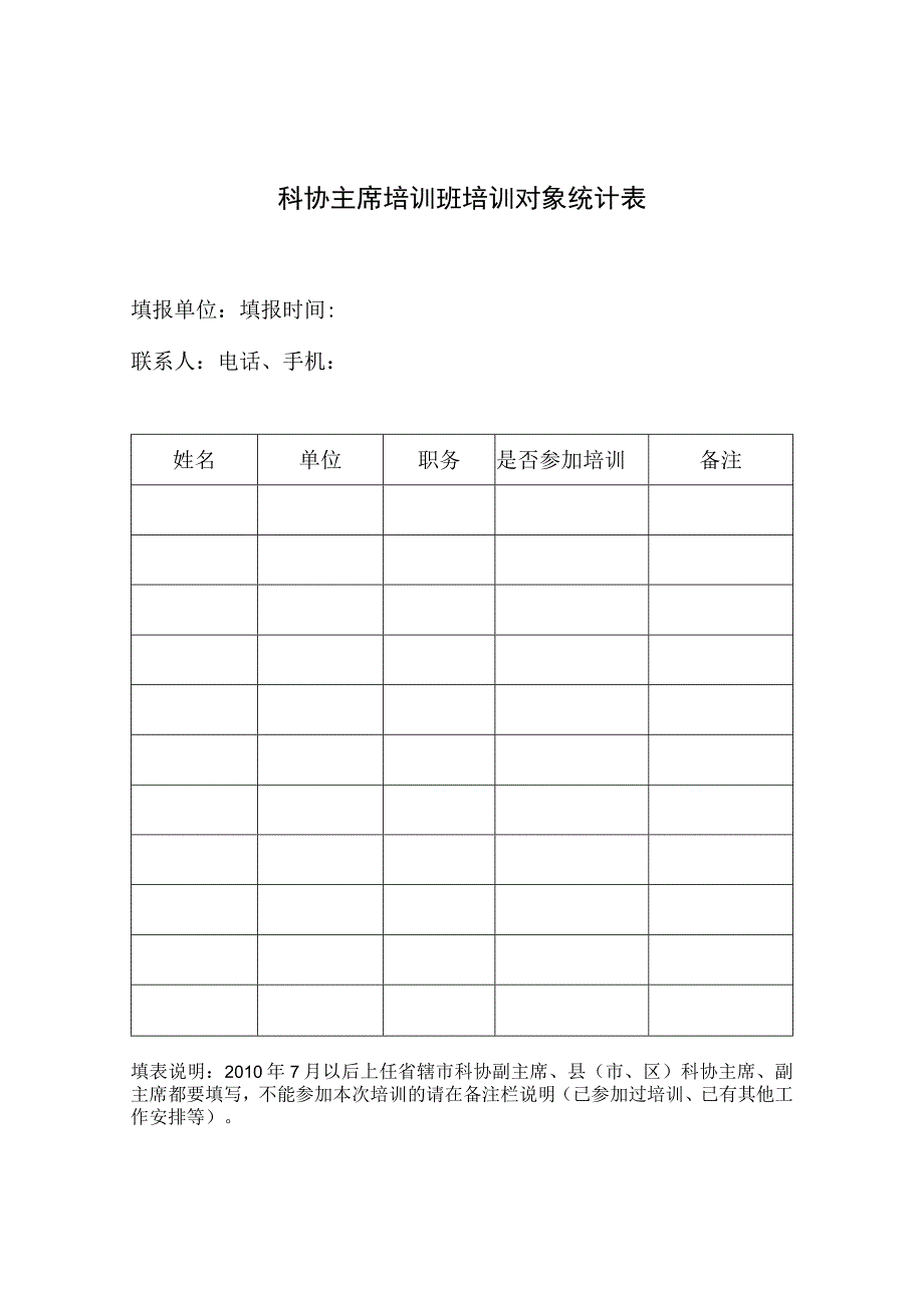 科协主席培训班培训对象统计表.docx_第1页