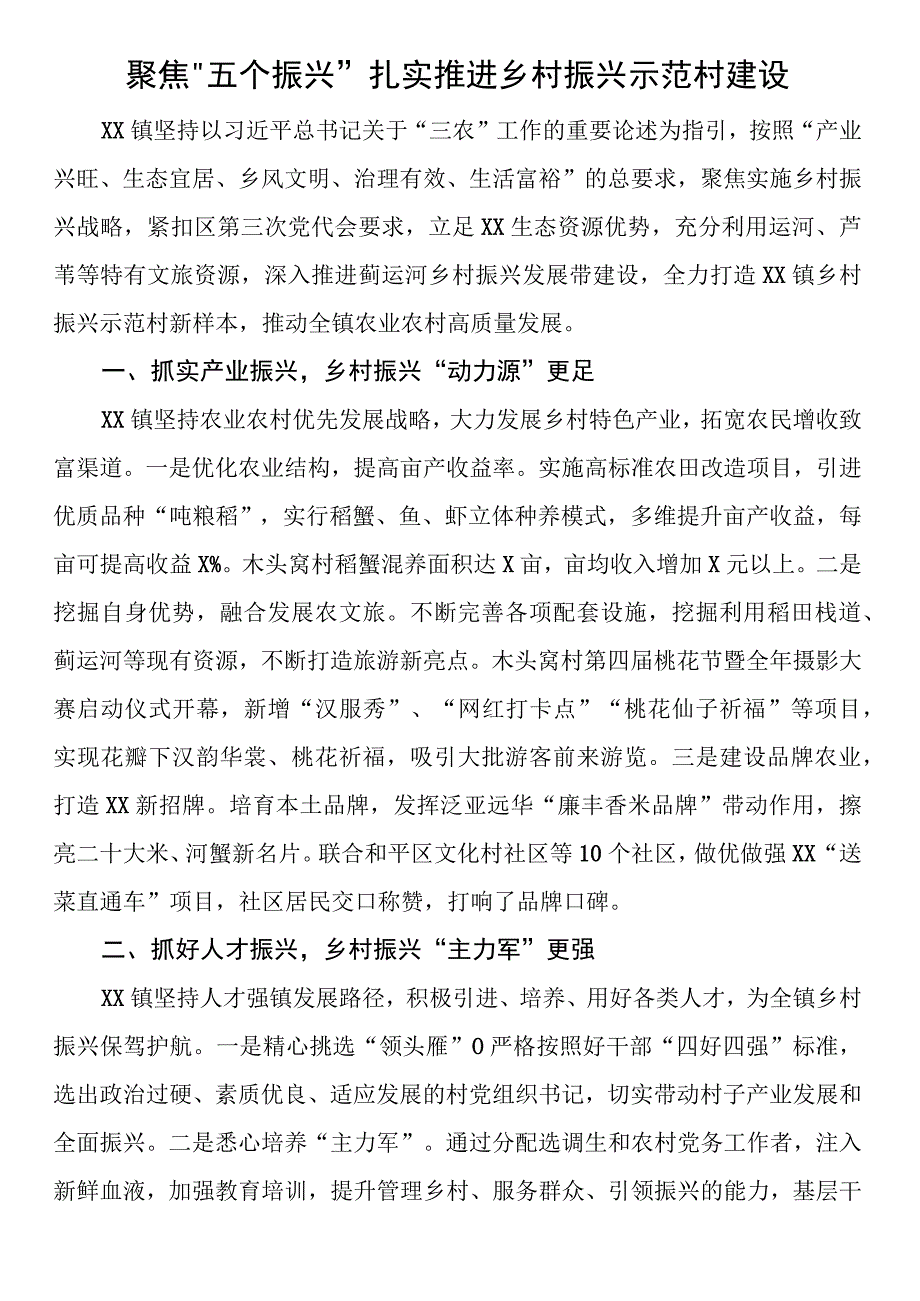 聚焦五个振兴扎实推进乡村振兴示范村建设.docx_第1页