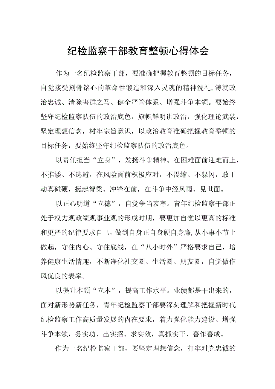 纪检监察干部教育整顿心得体会范文精选五篇样例.docx_第1页