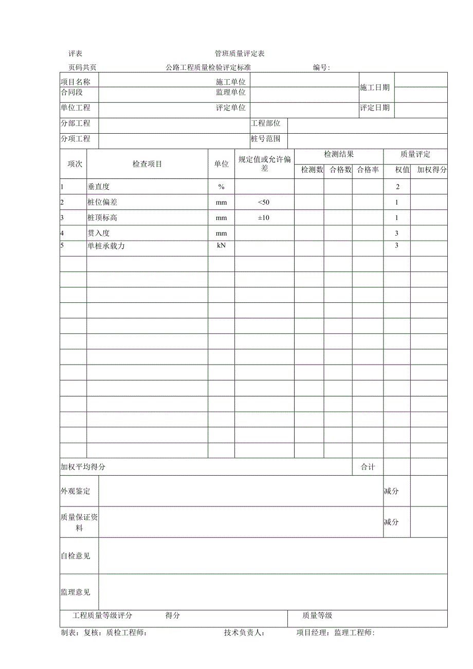 管桩质量评定表.docx_第1页