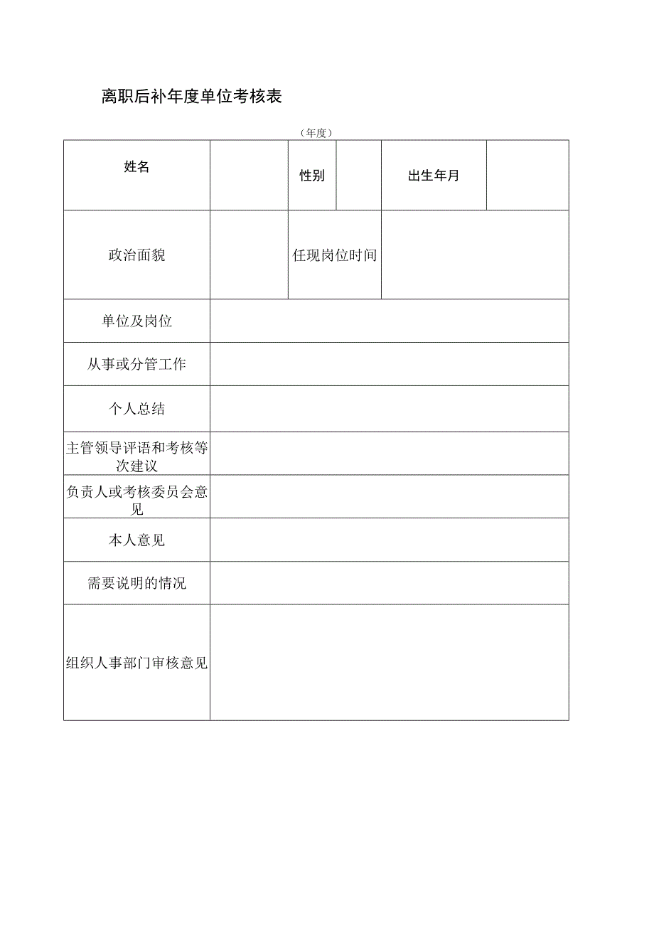 离职后补年度单位考核表.docx_第1页